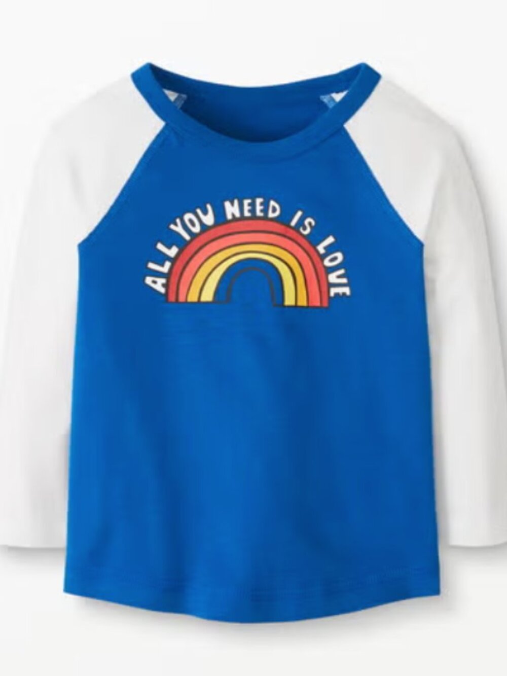 Hanna Andersson All You Need Is Love baseball tee 3T 3 Toddler Blue Rainbow